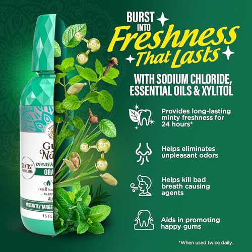 GuruNanda Fresh Breath Mouthwash - 16 oz Pack of 2, Alcohol & Fluoride-Free