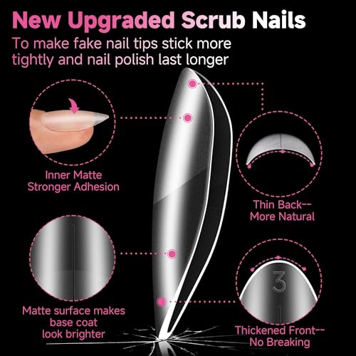 UNA GELLA Z-Short Almond Nail Tips - 312Pcs Full Matte Acrylic Nails