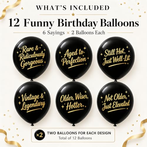 Funny Black Birthday Balloons for Adults - Humorous Party Decorations