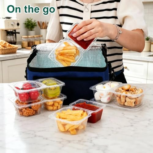 QCQHDU 8 oz Dual-Compartment Snack Containers with Lids - Stackable & Leak-Proof