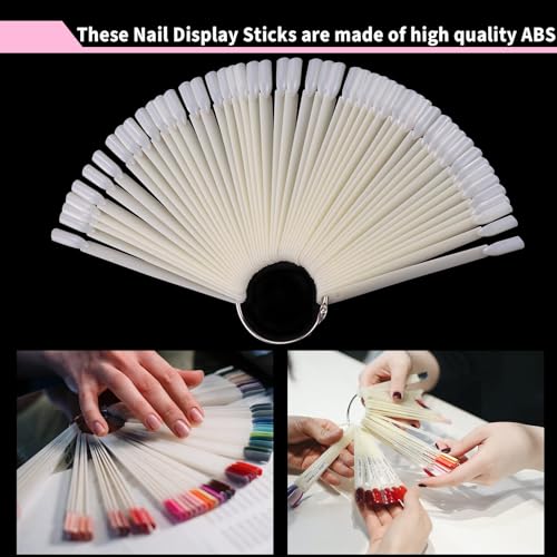 Large 300 Pcs Nail Sample Swatch Sticks with Rings for Nail Art Display