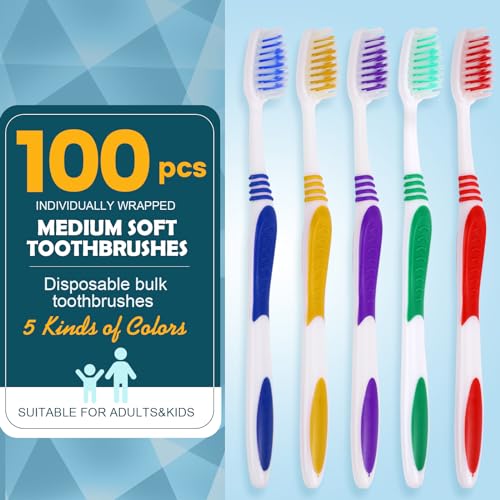 Navona 100 Pack Disposable Toothbrushes Individually Wrapped Soft Bristle, Travel & Household Use