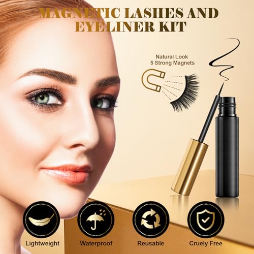 Magnetic Eyelashes Kit - 10 Pairs Reusable 3D Lashes with Eyeliner