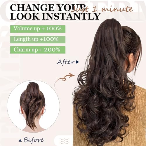 18-inch Curly Wavy Synthetic Ponytail Extension with Claw Clip - Natural Look, Ash Blonde