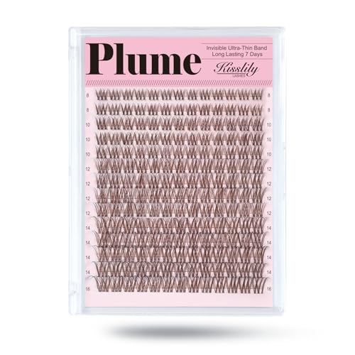 Kisslily Plume Lash Extension Kit - Natural Brown Lash Clusters, 8-16mm C Curl