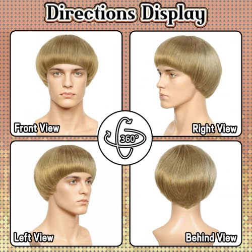 JoneTing Men's Blonde Bowl Cut Wig - Synthetic Mushroom Bob Hairstyle