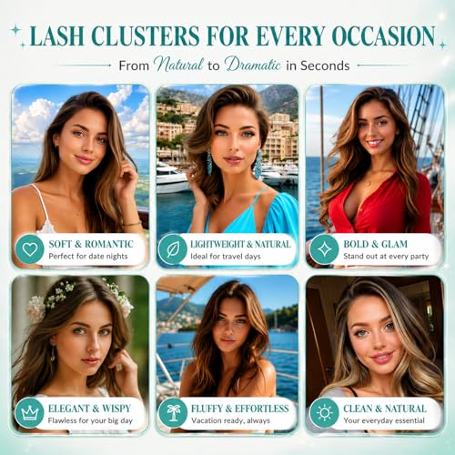 Uikreo 600 Pcs Lash Clusters Kit with 30D+40D+50D+60D+80D+100D, 9-16mm D Curl Fake Eyelashes with Glue & Seal for Natural Look