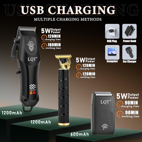 Professional Hair Clippers for Men with Ceramic T-Blade & Trimmer Kit