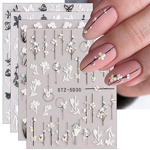Self-Adhesive 3D Floral Nail Art Stickers - 4 Sheets