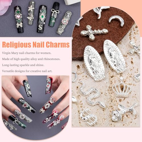 Silver Nail Charms 24 Styles 3D Religious & Decorative Nail Art Supplies