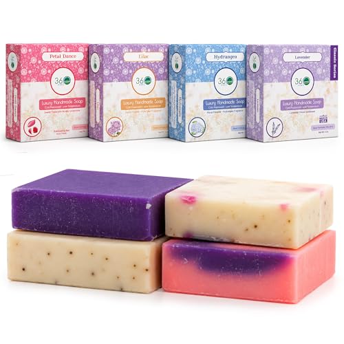 360Feel Handmade Floral Bar Soap Set - 4-Pack Cold-Processed Castile Soap