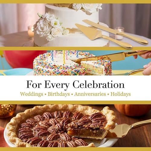 Gold Cake Cutting Set - Stainless Steel Knife & Server for Weddings
