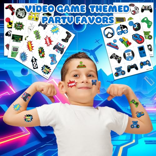 60 PCS Video Game Temporary Tattoos for Kids' Parties - 5 Sheets
