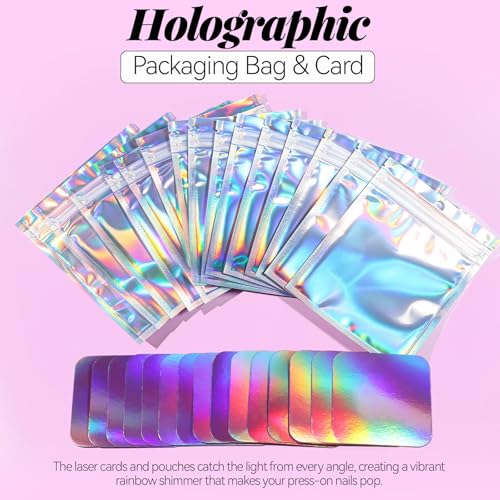 Teenitor Press-On Nail Packaging Set with Acrylic Display & Holographic Bags
