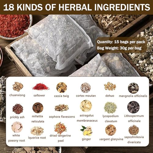 Ouliget 18-Herb Ginger Mugwort Foot Soak Bags - 15 Pack Detox Bath
