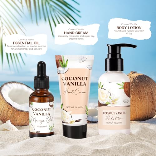 8-Piece Vanilla Coconut Spa Gift Set for Women with Glass Cup