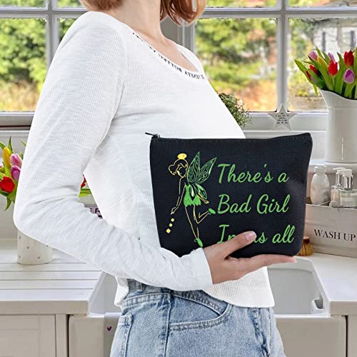 LEVLO Bad Girl Black Makeup Bag - Fairy Tale Quote Cosmetic Pouch
