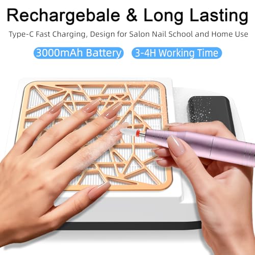 YunLuna Cordless Nail Dust Collector, 4000RPM Portable Nail Vacuum Fan