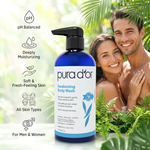PURA D'OR Awakening Body Wash - Aloe Vera & Lavender - 16 Oz