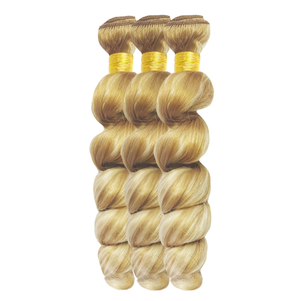 34 34 34 Inch P27/613 Highlight Blonde Bundles Human Hair Loose Wave Bundles Blonde Color Loose Deep Wave 3 Bundles 50g/Bundle Unprocessed Brazilian Virgin Weave Hair Extensions for Black Women