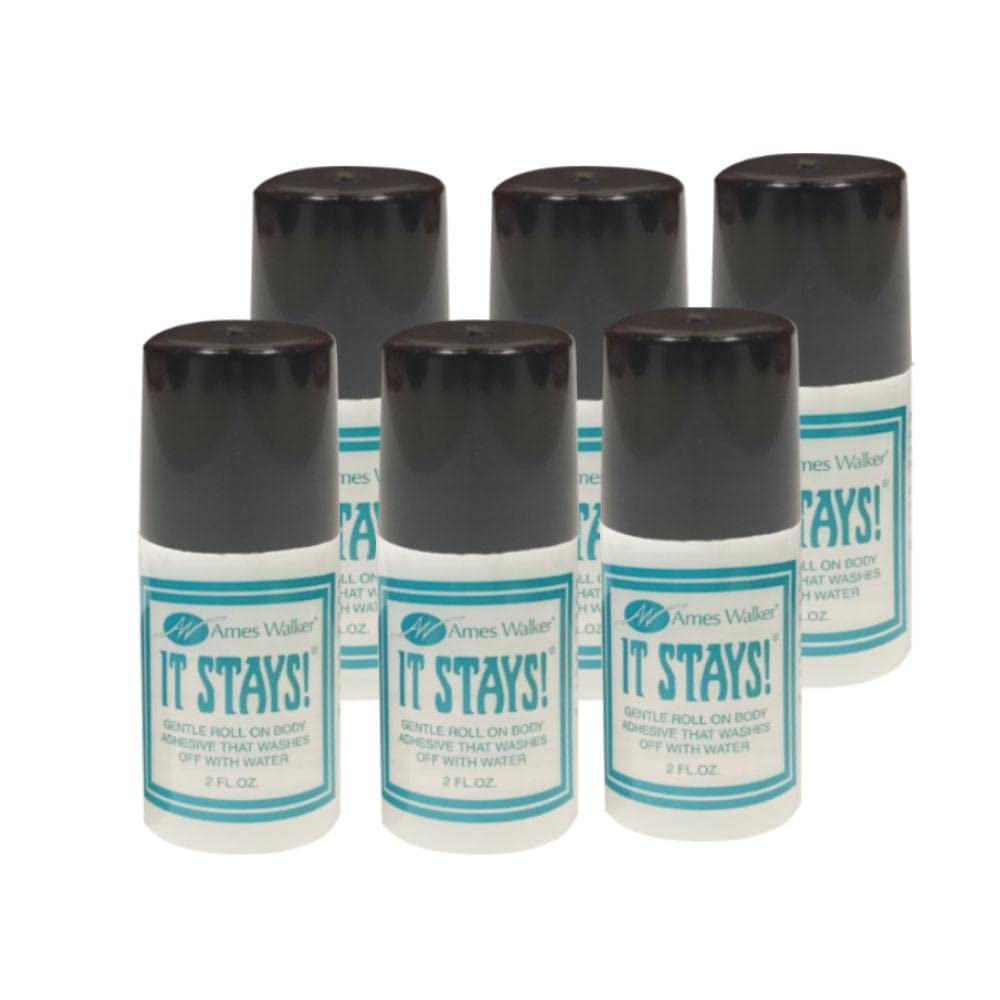 Ames Walker It Stays! Body Adhesive 2 oz - Roll-On Wig & Hosiery Glue for Secure Hold