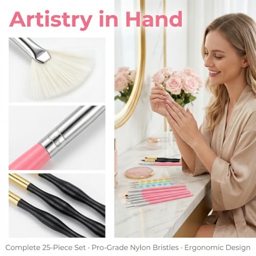 25-Piece Professional Nail Art Tools Set with Palette & Stand