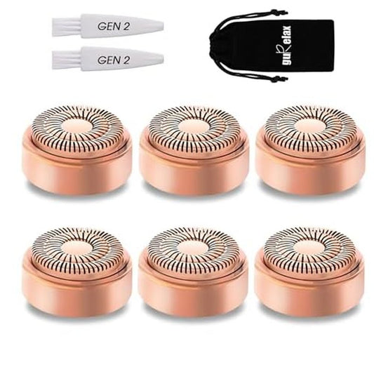 Replacement Heads for Flawless Facial Hair Remover,Gen 2 Replacement Blades for Finishing Touch Flawless Hair Removal, 6 Count 18k Gold Heads with Storage Bag