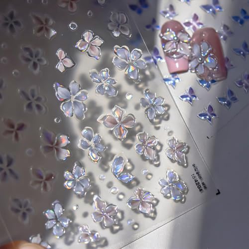 5D Embossed Flower Nail Stickers - Self-Adhesive Glitter Decals