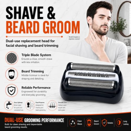 Black 32B Replacement Razor Heads for Braun Series 3 3010s 3040s 3090 - 2 Pack