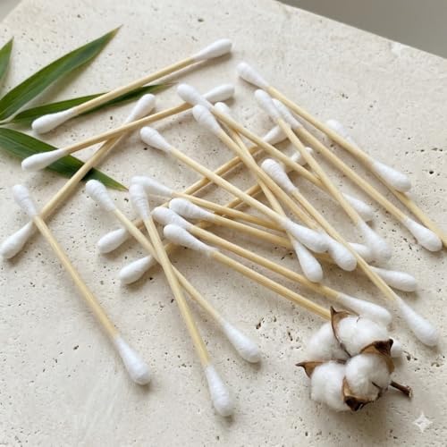 1050pcs CGR Organic cotton Swabs, 100% Cotton Double-Tipped, Bamboo Sticks(compostable), Travel Pack(3 Pack of 350 Swabs Total)