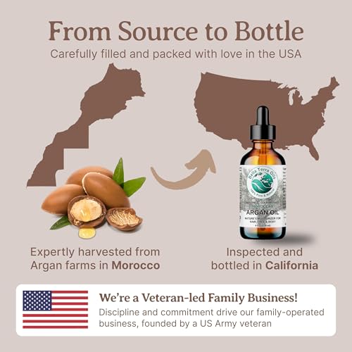 Bella Terra Oils Argan Oil 8 oz - Pure Moroccan Hair & Skin Nourishing Oil - Pack of 1