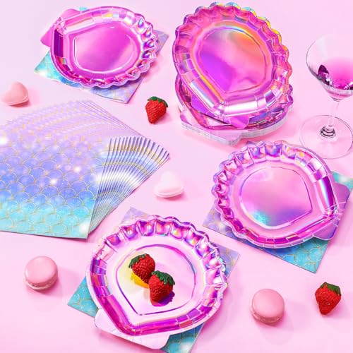 Gersoniel 40 Pcs Mermaid Party Plates & Napkins Set - Purple Seashell Design