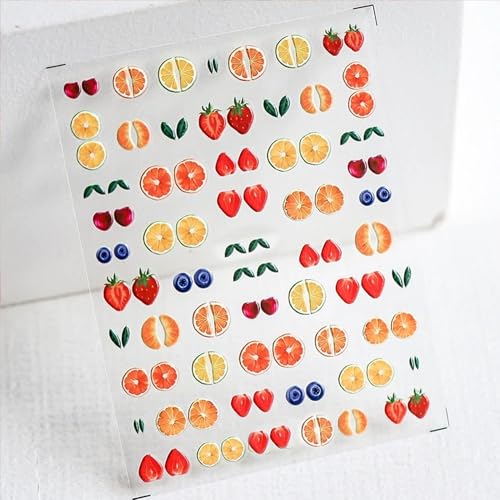 IDDFEVE 5D Embossed Fruit Nail Art Stickers - Cherry, Strawberry, Orange
