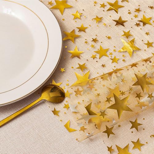 Gold Star Table Runner Set - 3 Rolls, 11" x 106" Polyester Decor