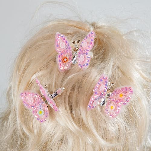 Cartanfill 6-Pack Embroidered Butterfly Hair Clips Set for Girls - Multi-Color, Stylish Hair Accessories (Variation C)