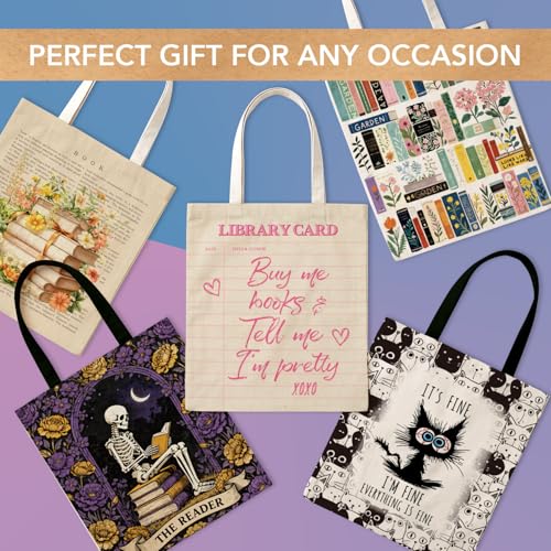 Fall Library Card Tote Bag for Book Lovers - Vintage Canvas Gift