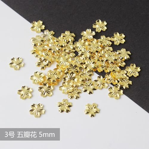 100pcs Gold Flower Nail Charms - Alloy Blossom Decorations