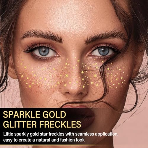 8 Pcs Gold Face Makeup Patches, Gold Glitter Freckles Face Tattoo, Glitter Freckles, Sparkle Makeup Patches, Waterproof Face Glitter Temporary Tattoos for Women and Girls