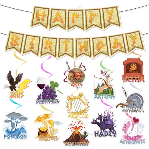 Greek Mythology Birthday Party Decoration Set - 14 PCS Banners & Swirls