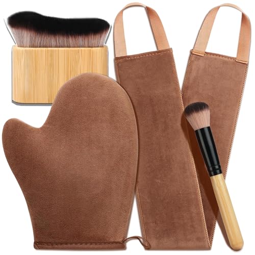 4-in-1 Velvet Self Tanning Mitt Set with Back Applicator & Brushes