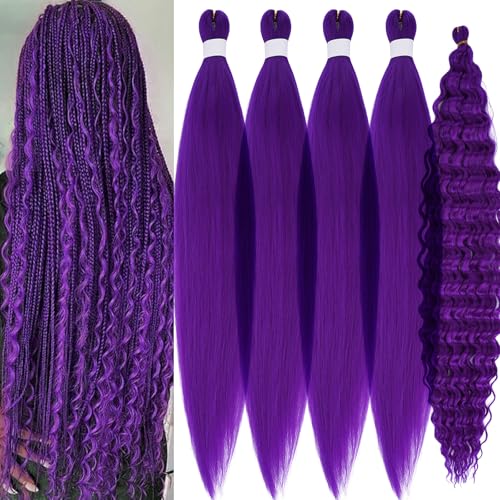 Purple Boho Hair Extensions - Pre-Stretched Synthetic Braiding Hair, 26 Inch Wavy Curly for Braids