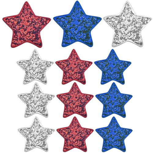 12pcs Patriotic Glitter Star Hair Clips for 4th of July