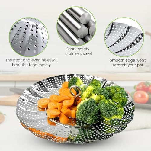 Sayfine Premium Stainless Steel Vegetable Steamer Basket - Expandable & Foldable