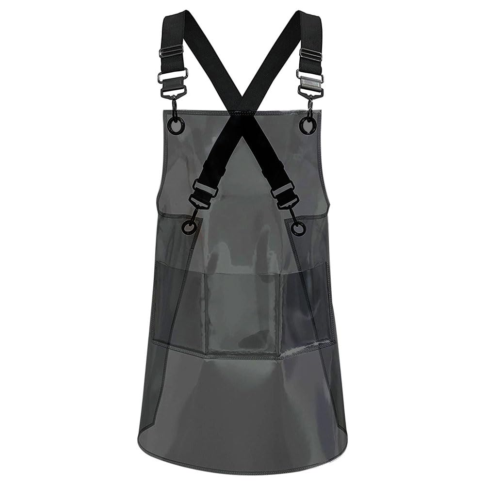 MIKI WELL Hair Stylis Apron for Salon Barber Cross-back Hairdresser Waterproof Work Apron With 3 Pockets (22.8” W 25.5” L)(black+black webbing)