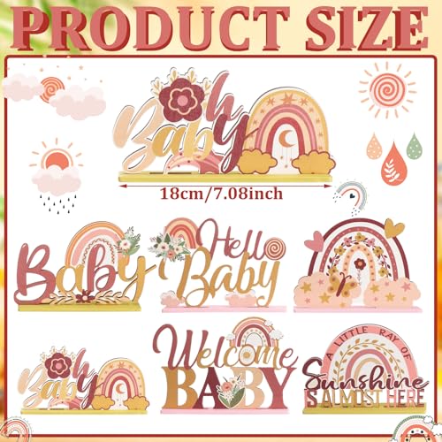 Boho Rainbow Baby Shower Centerpieces - 6 Pcs Floral Table Decor