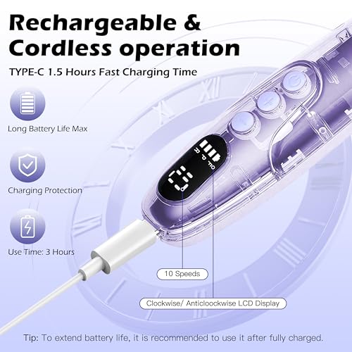 Floranurture Electric Nail Grinder Kit - 10 Speed Cordless Manicure/Pedicure with LED Display