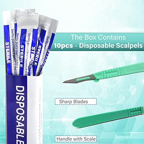 Disposable #11 Scalpel with Plastic Handle, Sterile Carbon Steel Blades — Podiatry/Foot Care, Box of 10