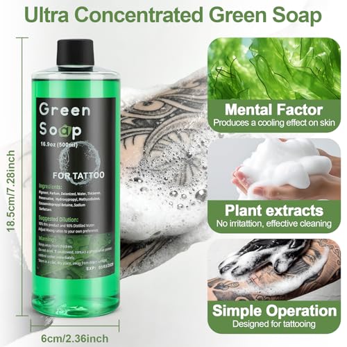 Ponhey Tattoo Green Soap Cleansing Kit with Foam Dispenser & Gloves