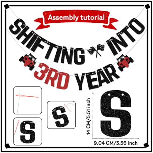 Shifting into 3rd Year Racing Car Birthday Banner Decoration