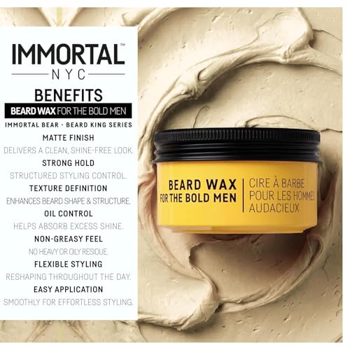 Immortal NYC Beard King Beard Wax - Strong Hold Styling for Men, 50ml
